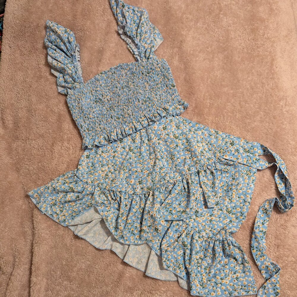 Shein Daisy Tube Crop Top/ Wrapped Mini Skirt Set, Size L